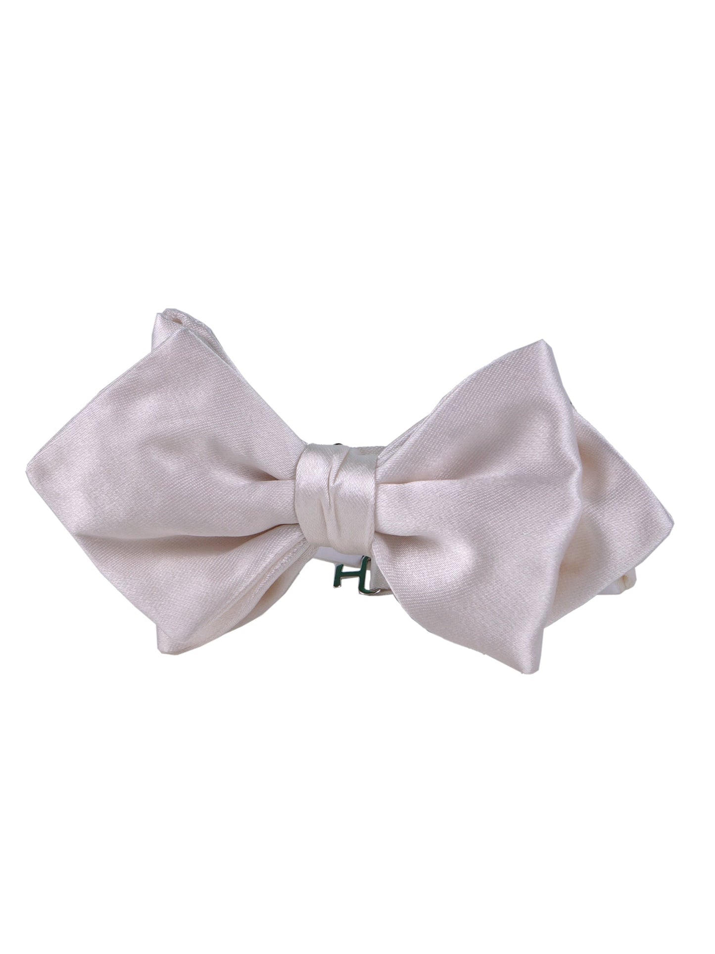 AMANTEA tall white pointed pre-tied bow tie in silk satin