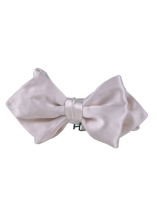 AMANTEA tall white pointed pre-tied bow tie in silk satin