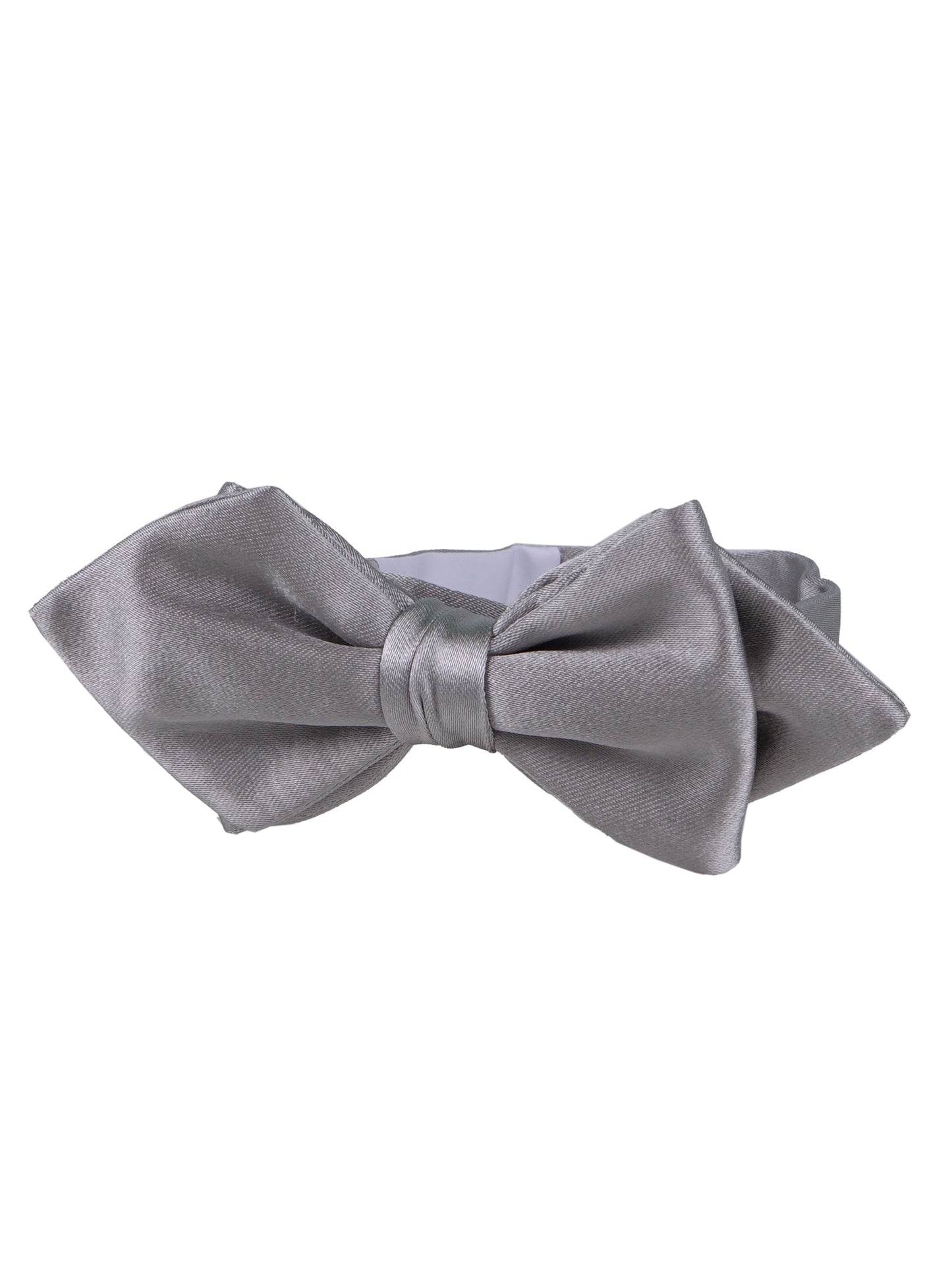 AMANTEA Grey medium diamond tip pre-tied bow tie in silk satin