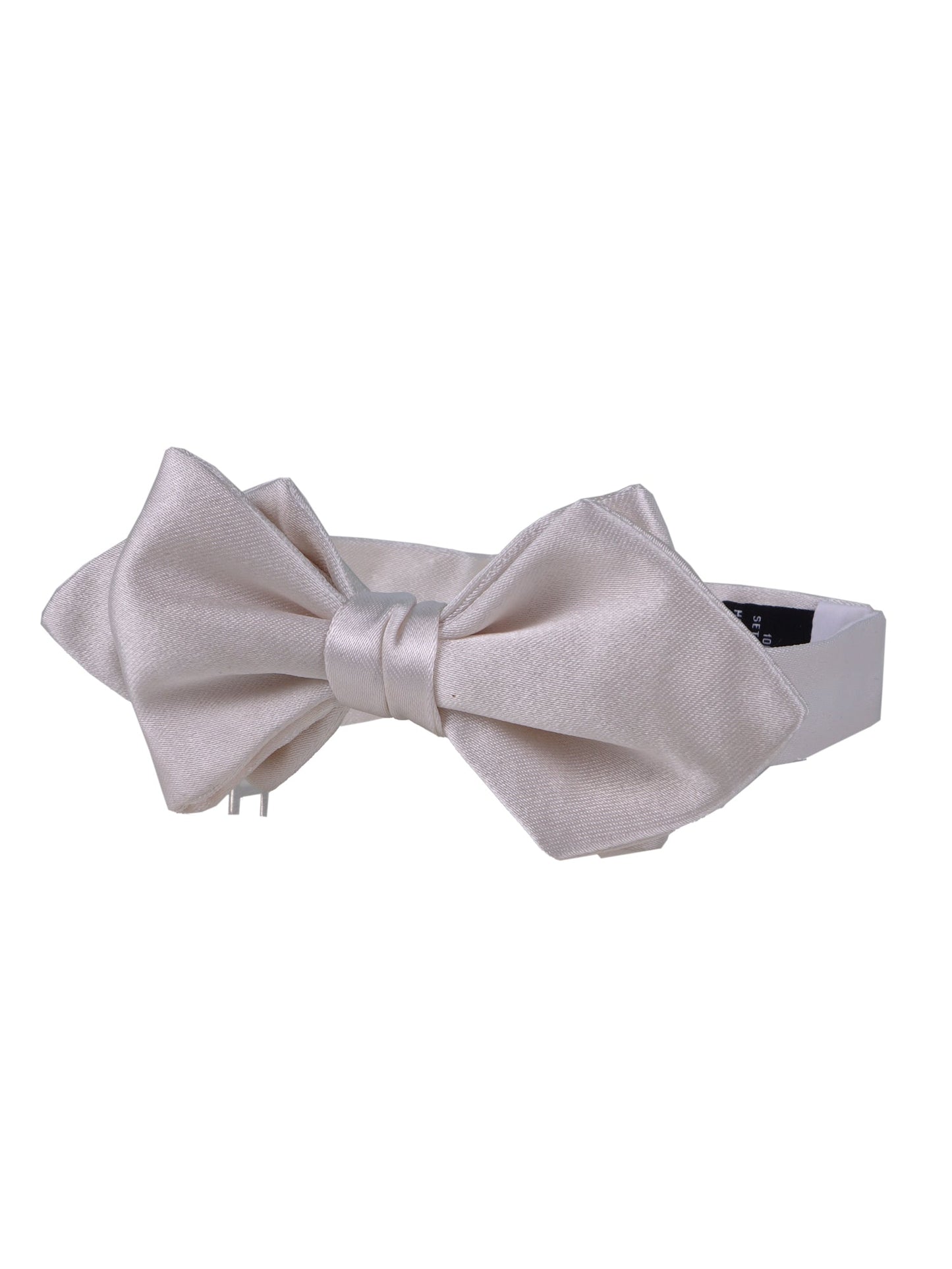Medium white pointed pre-tied AMANTEA bow tie in satin silk