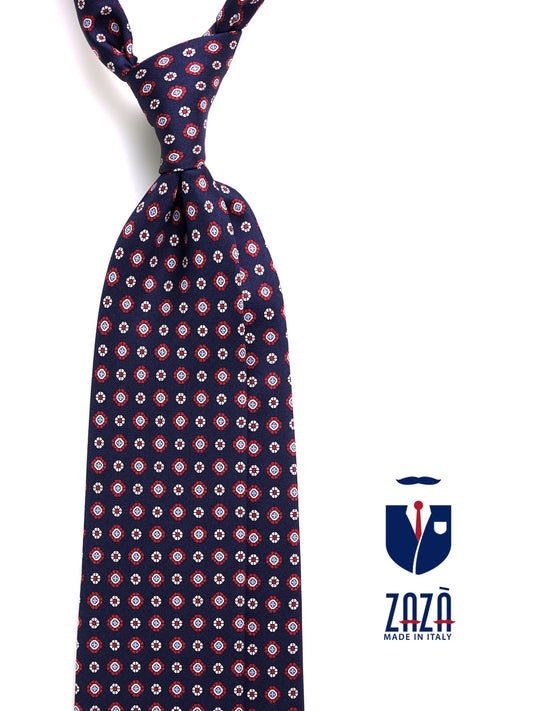 ANGEL 3-fold tie in printed navy blue silk
