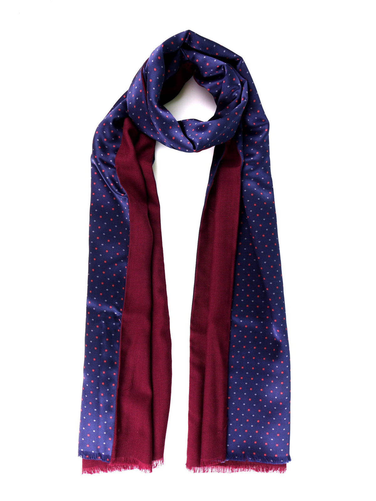 ANTONI navy blue double-faced printed silk\wool scarf