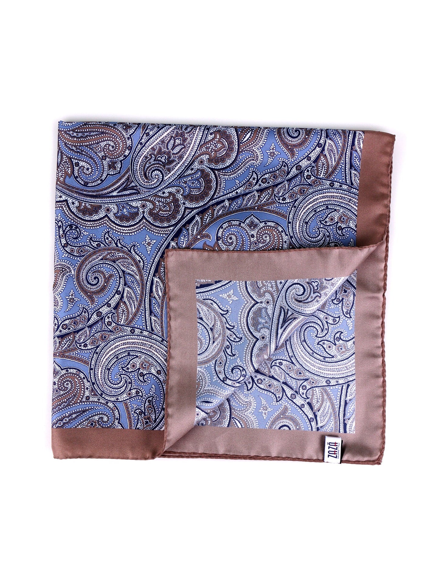 ARABESQUE sky blue printed silk foulard