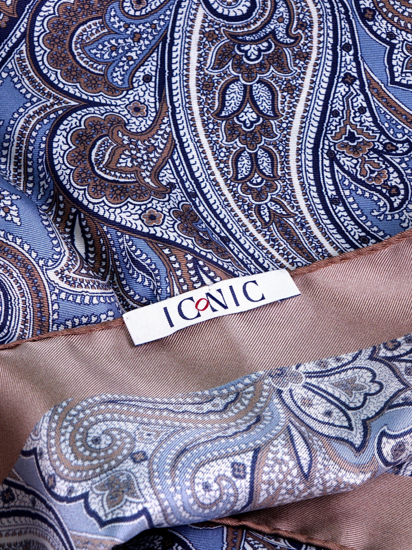 ARABESQUE sky blue printed silk foulard