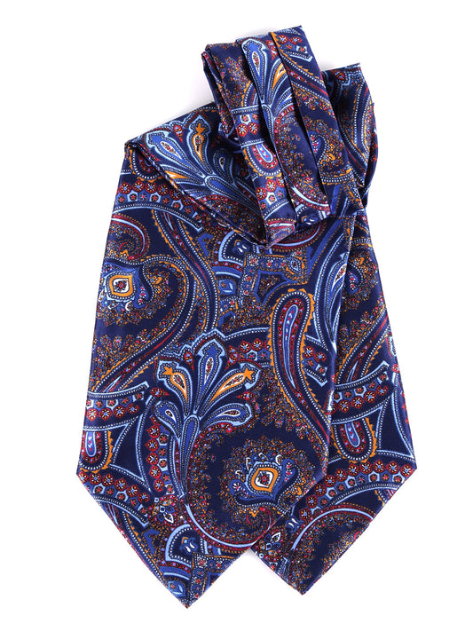 ARALDO Blue Printed Satin Silk Double Pointed Ascot