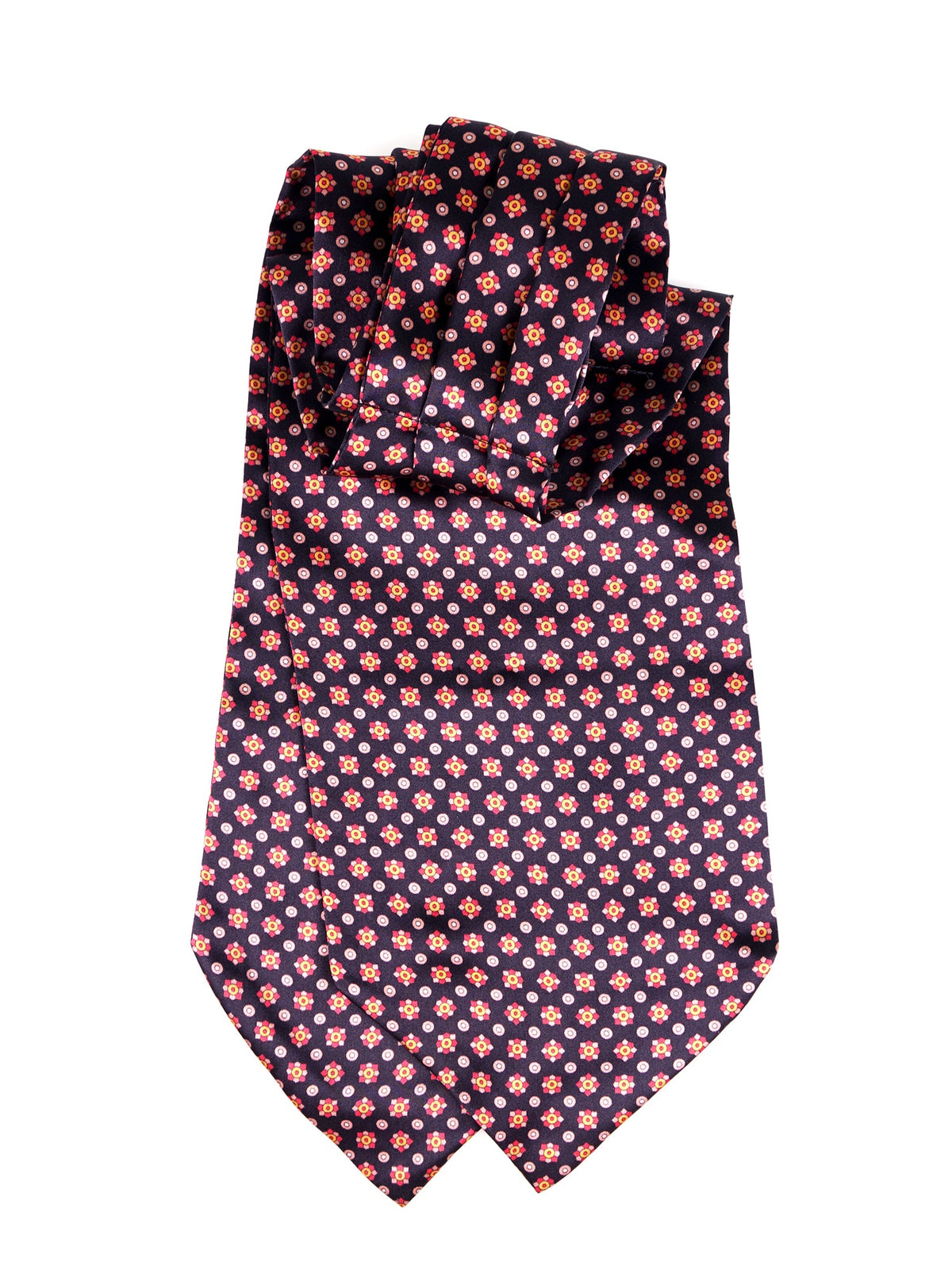 Black double-pointed printed silk satin ascot CARENA