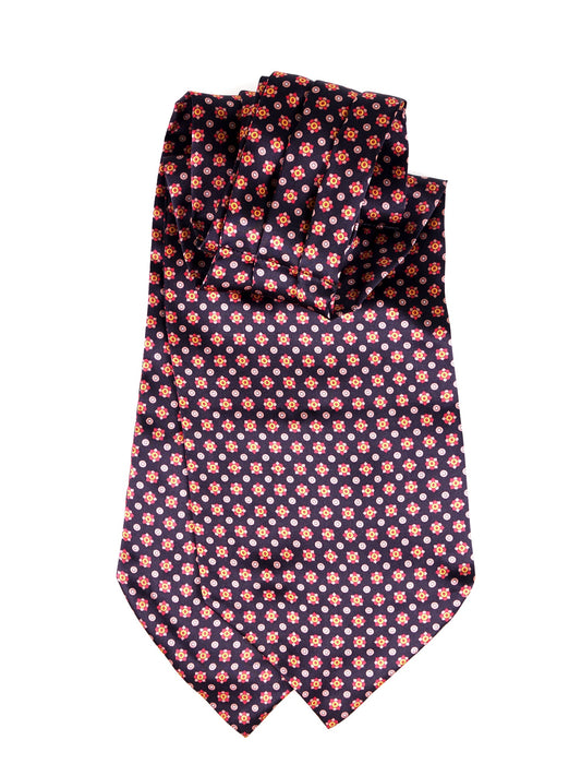 Black double-pointed printed silk satin ascot CARENA