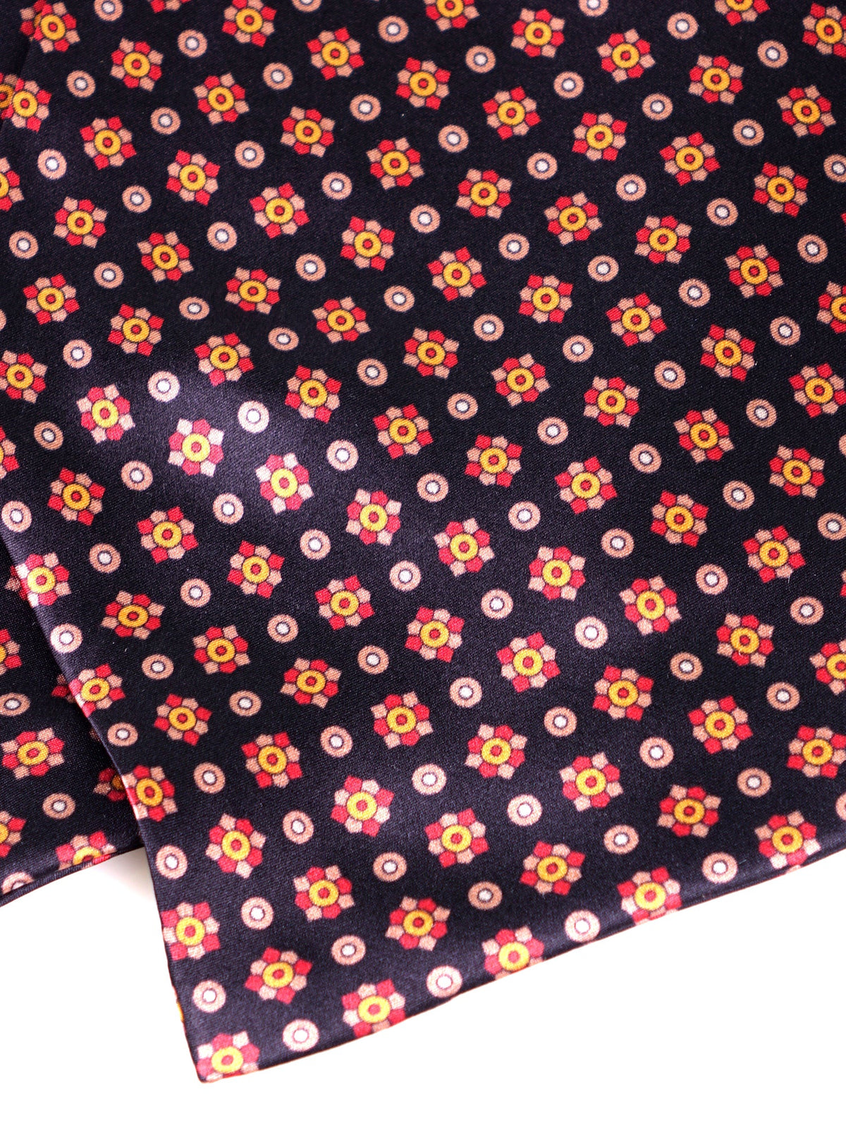 Black double-pointed printed silk satin ascot CARENA