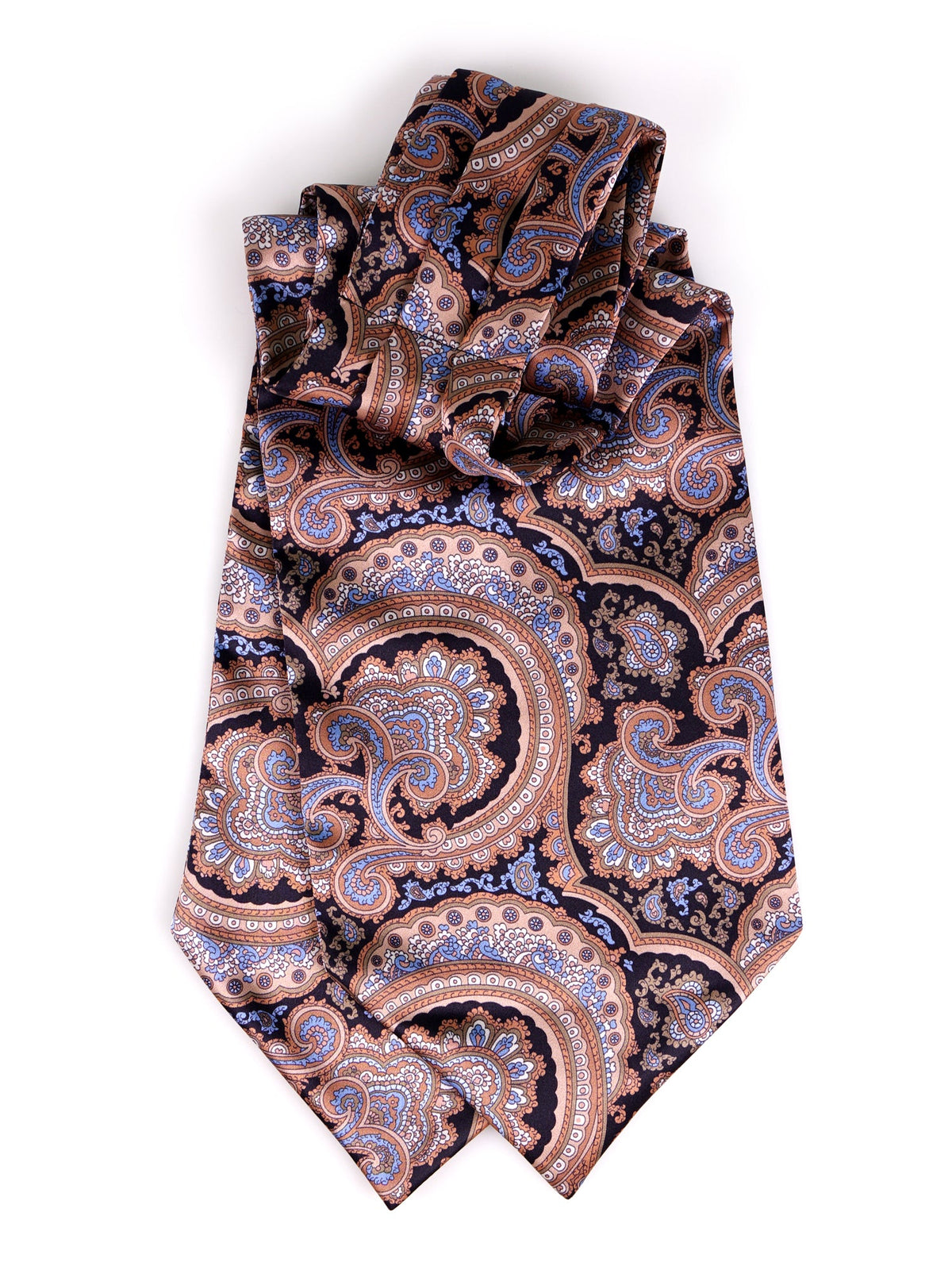 Black double-pointed ascot in printed silk satin MARMOR