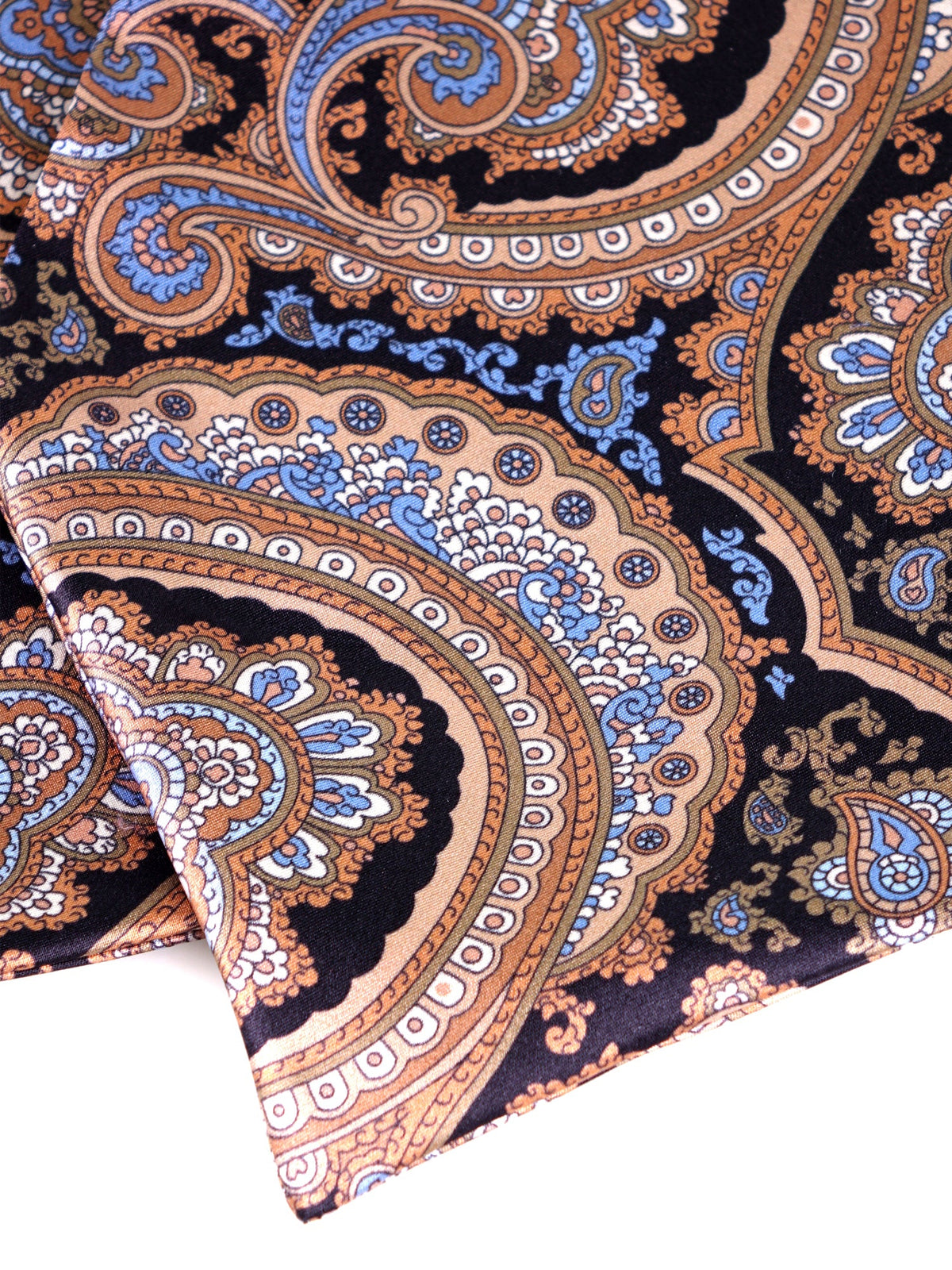 Black double-pointed ascot in printed silk satin MARMOR
