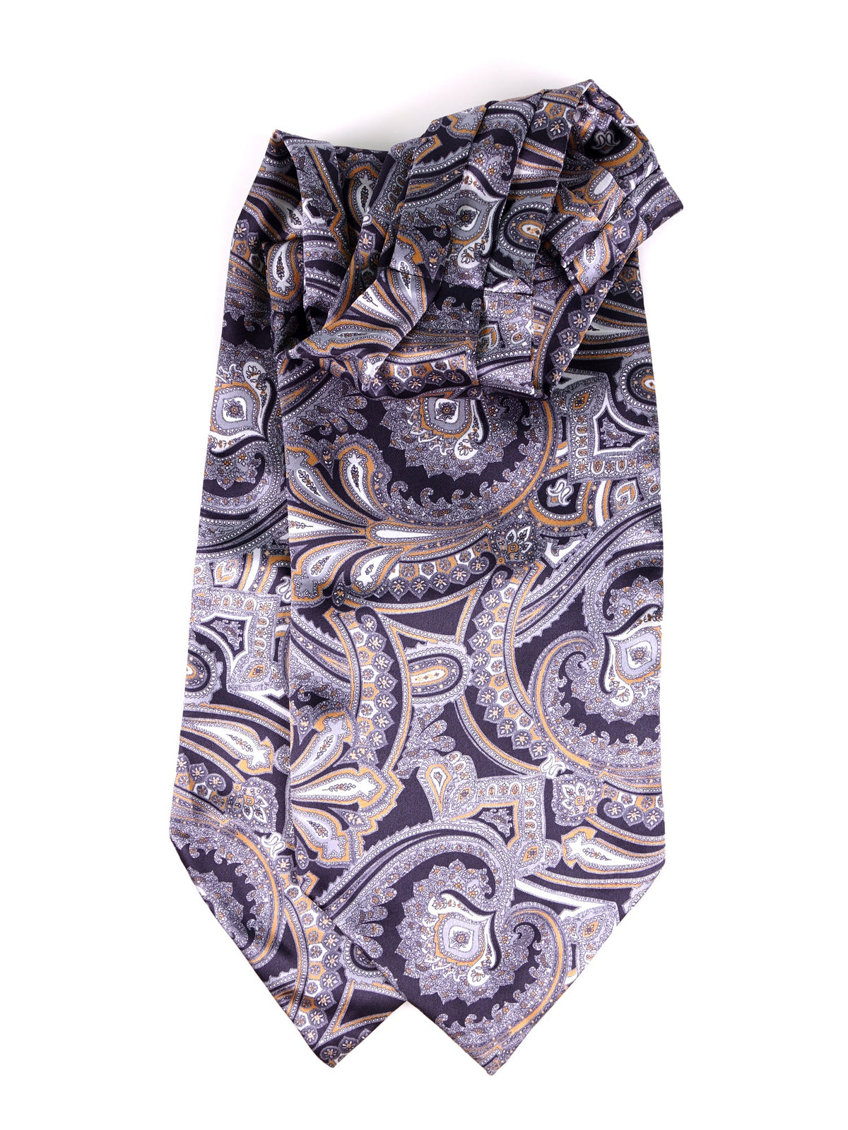 Black double-pointed printed silk satin ascot NABIRO