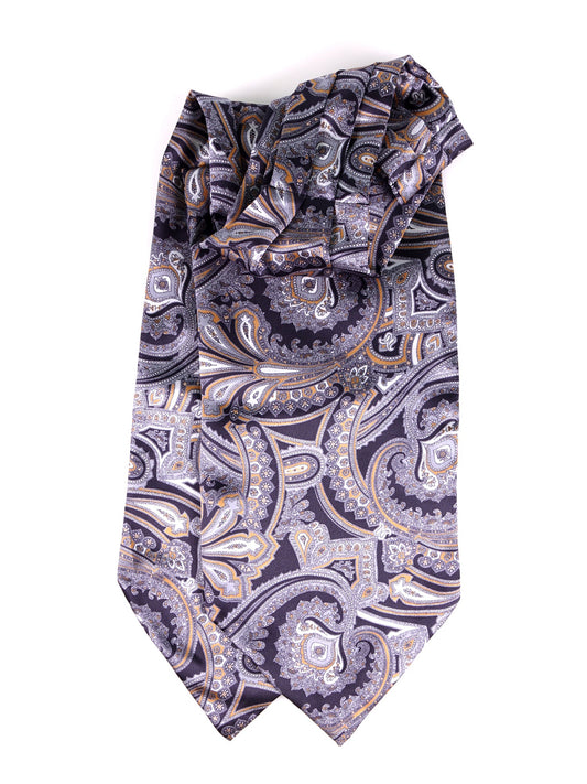 Black double-pointed printed silk satin ascot NABIRO