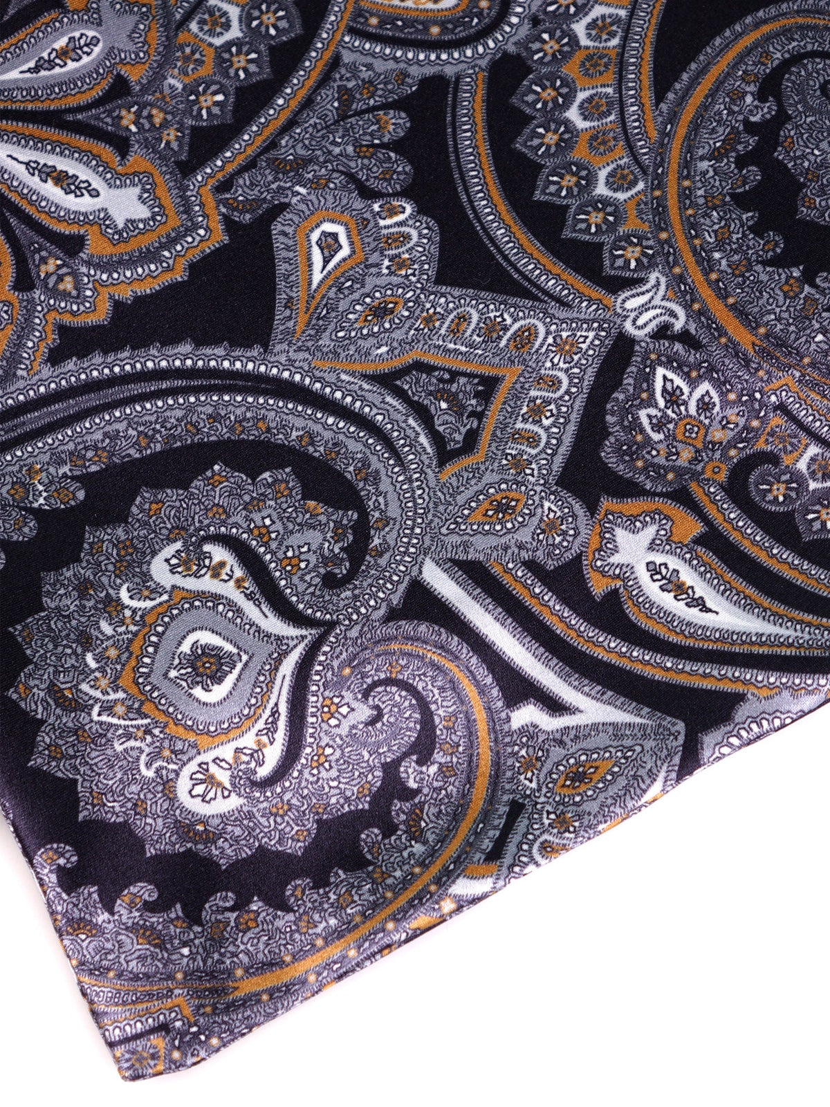 Black double-pointed printed silk satin ascot NABIRO