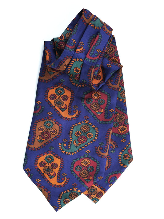 Men's blue ascot in pure English printed silk DANIELE