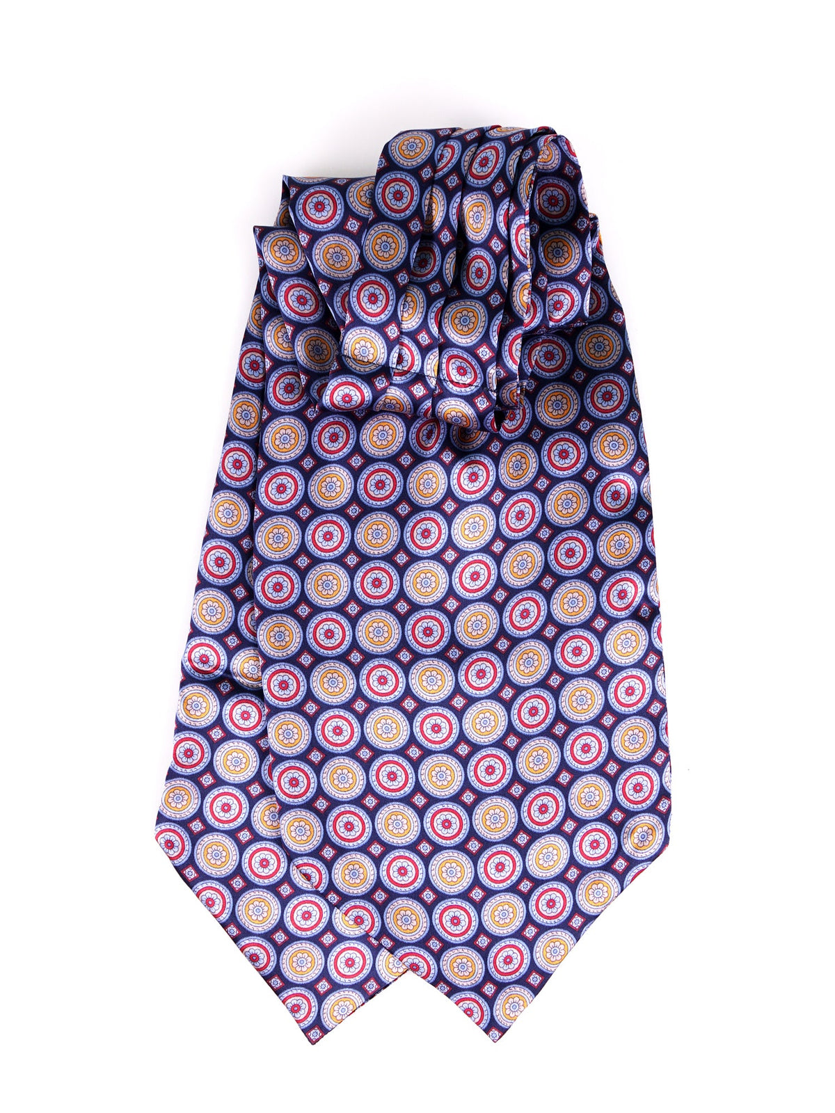Blue Printed Satin Silk Double Point Ascot GEMENS