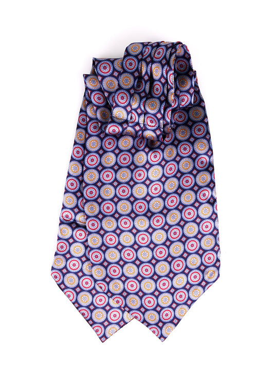 Blue Printed Satin Silk Double Point Ascot GEMENS