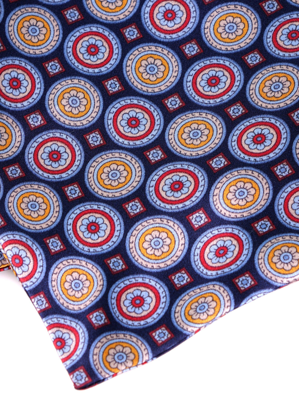 Blue Printed Satin Silk Double Point Ascot GEMENS