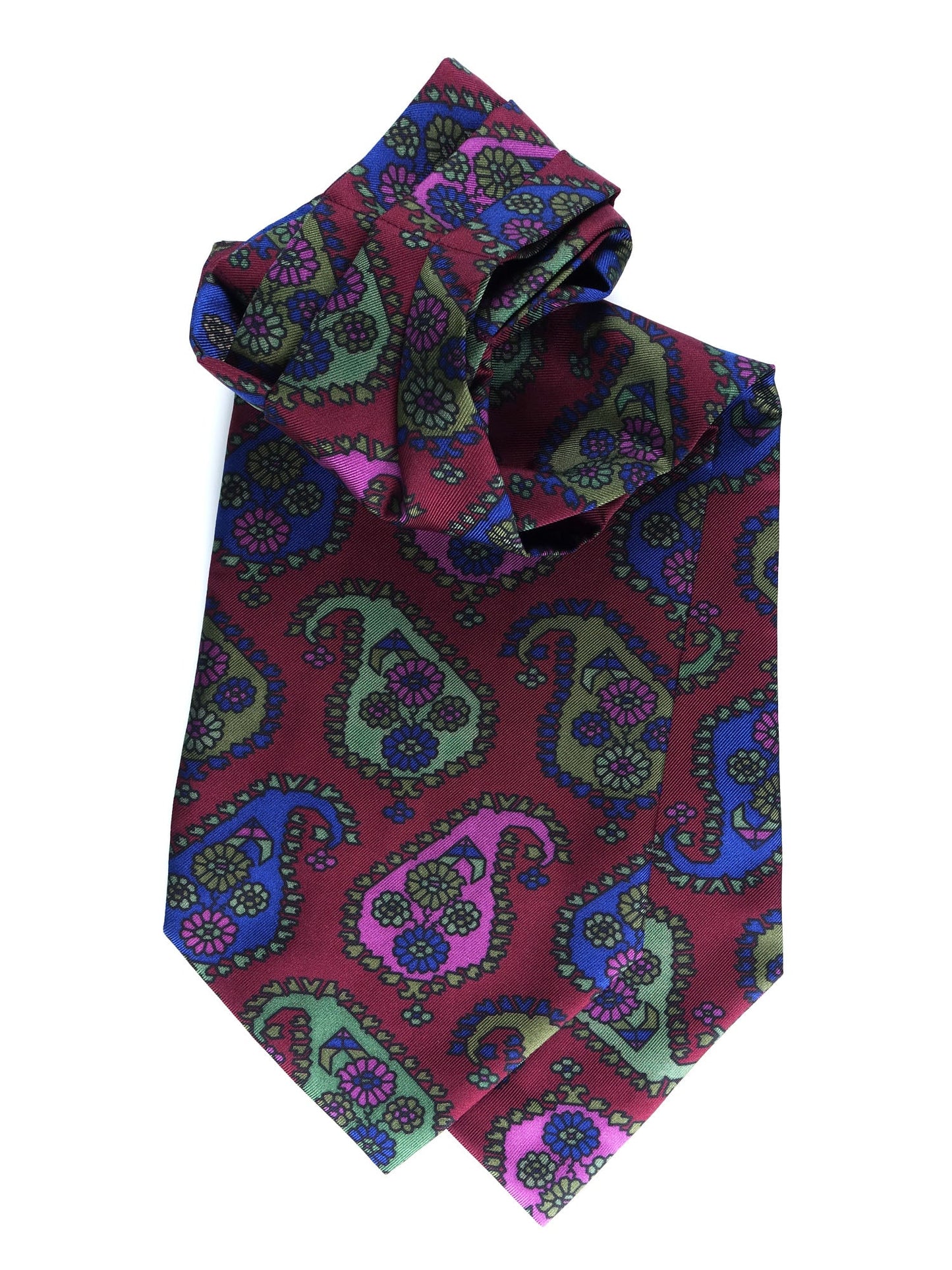 Men's burgundy ascot in pure printed English silk DANIELE