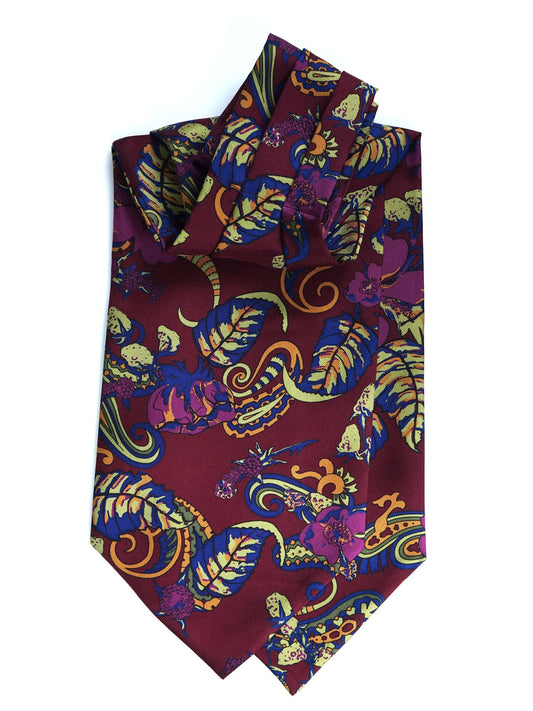 Men's Bordeaux Ascot in Pure English Printed Silk ALFONSO