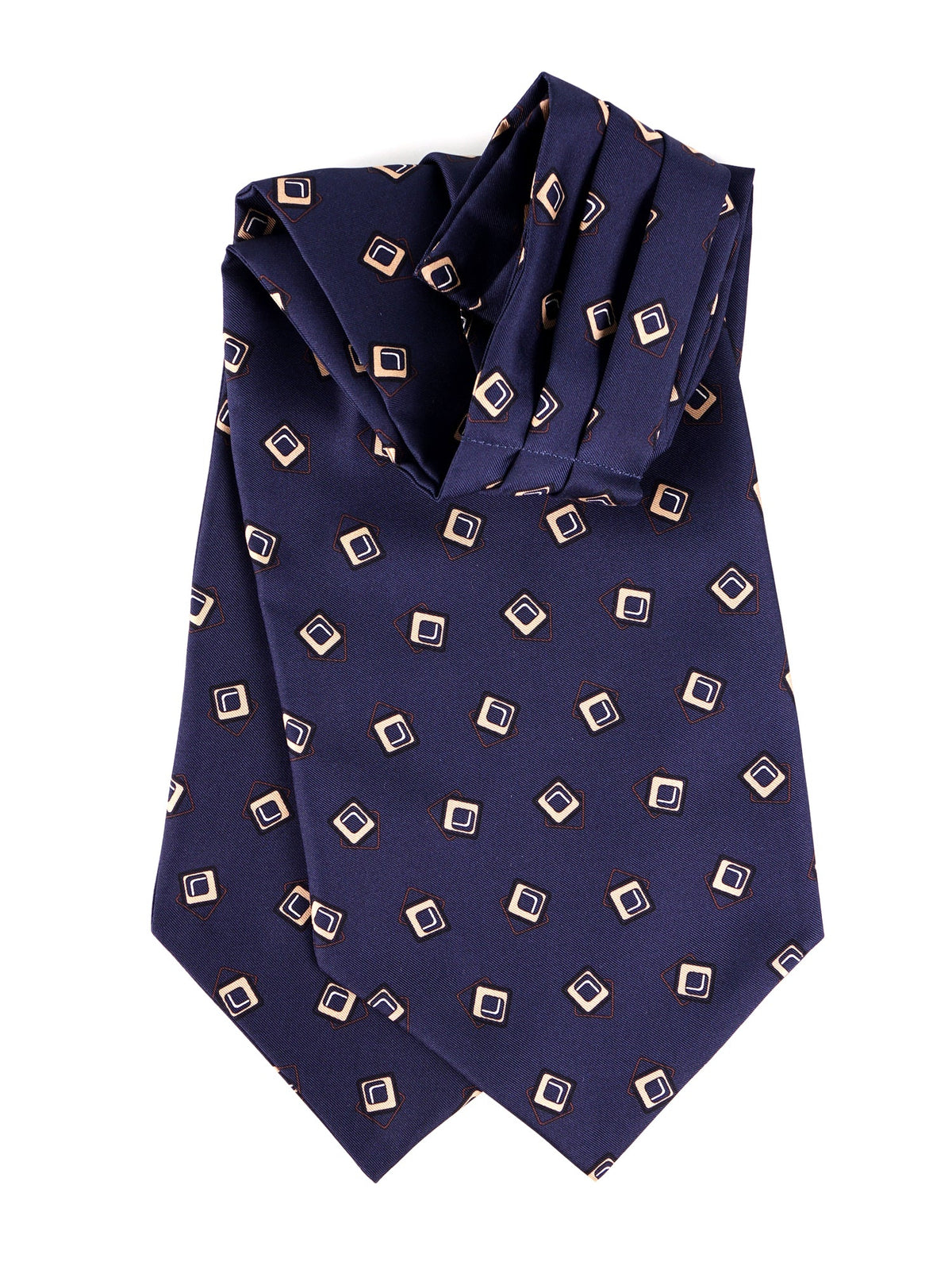 DOMINO double-pointed ascot in navy blue printed silk