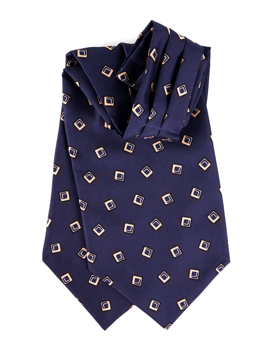 DOMINO double-pointed ascot in navy blue printed silk
