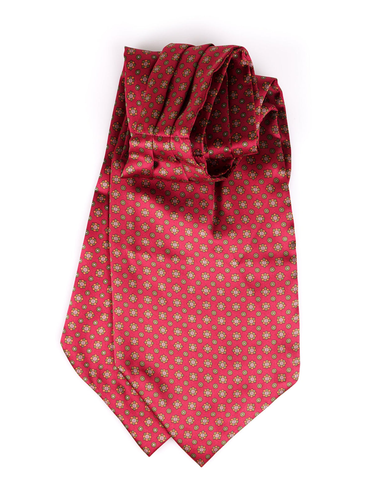 Red double-pointed ascot in printed silk satin CARENA