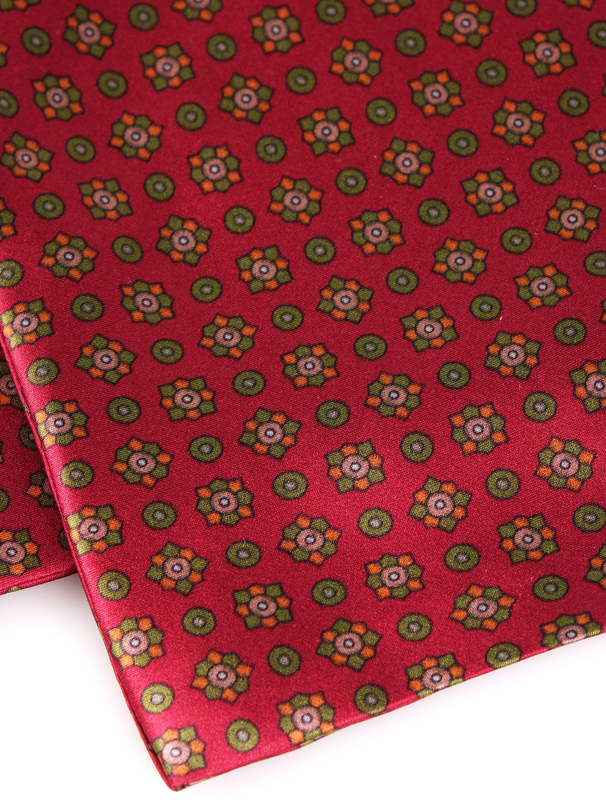 Red double-pointed ascot in printed silk satin CARENA