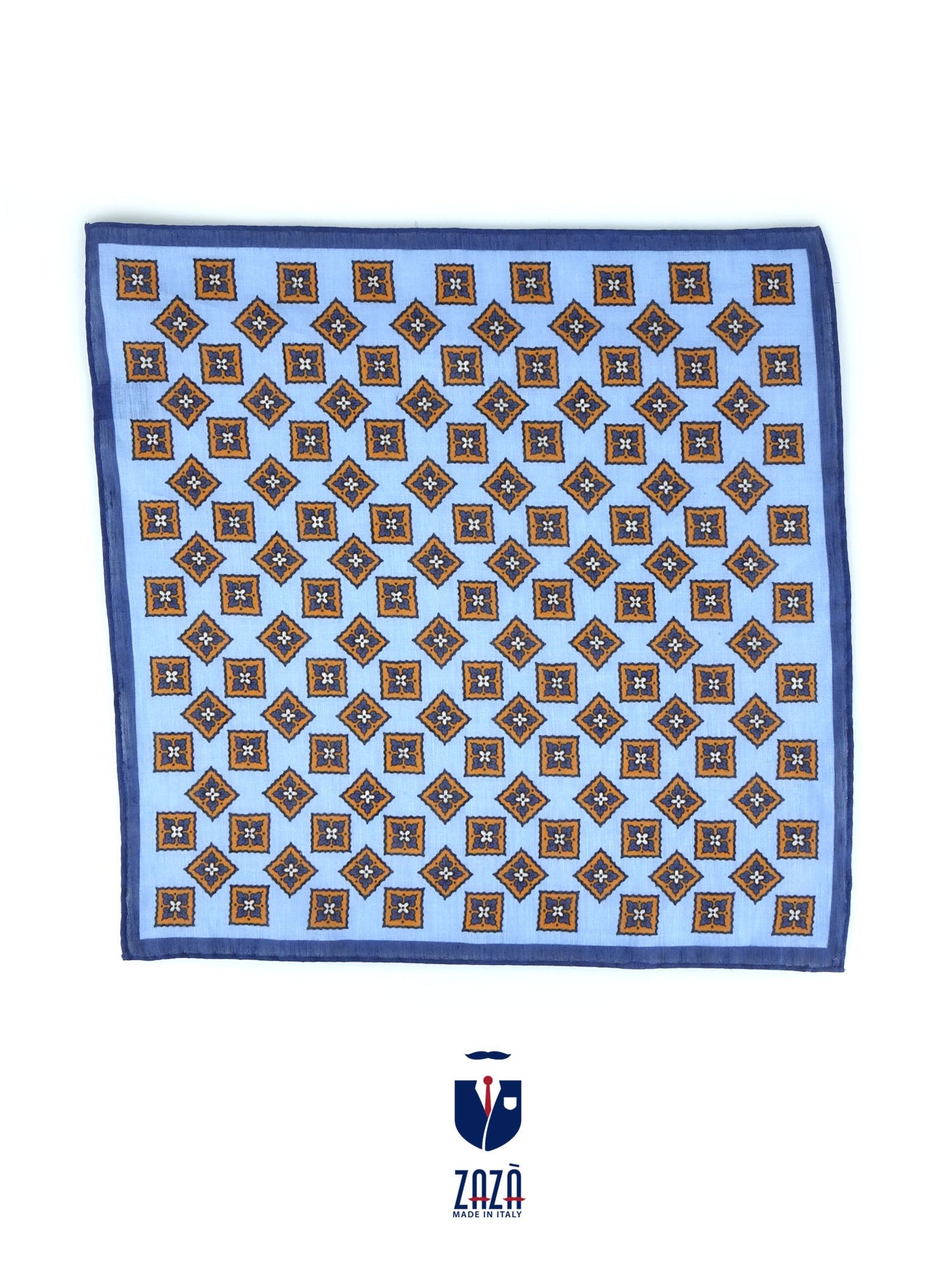 Light blue linen printed pocket square ASIA