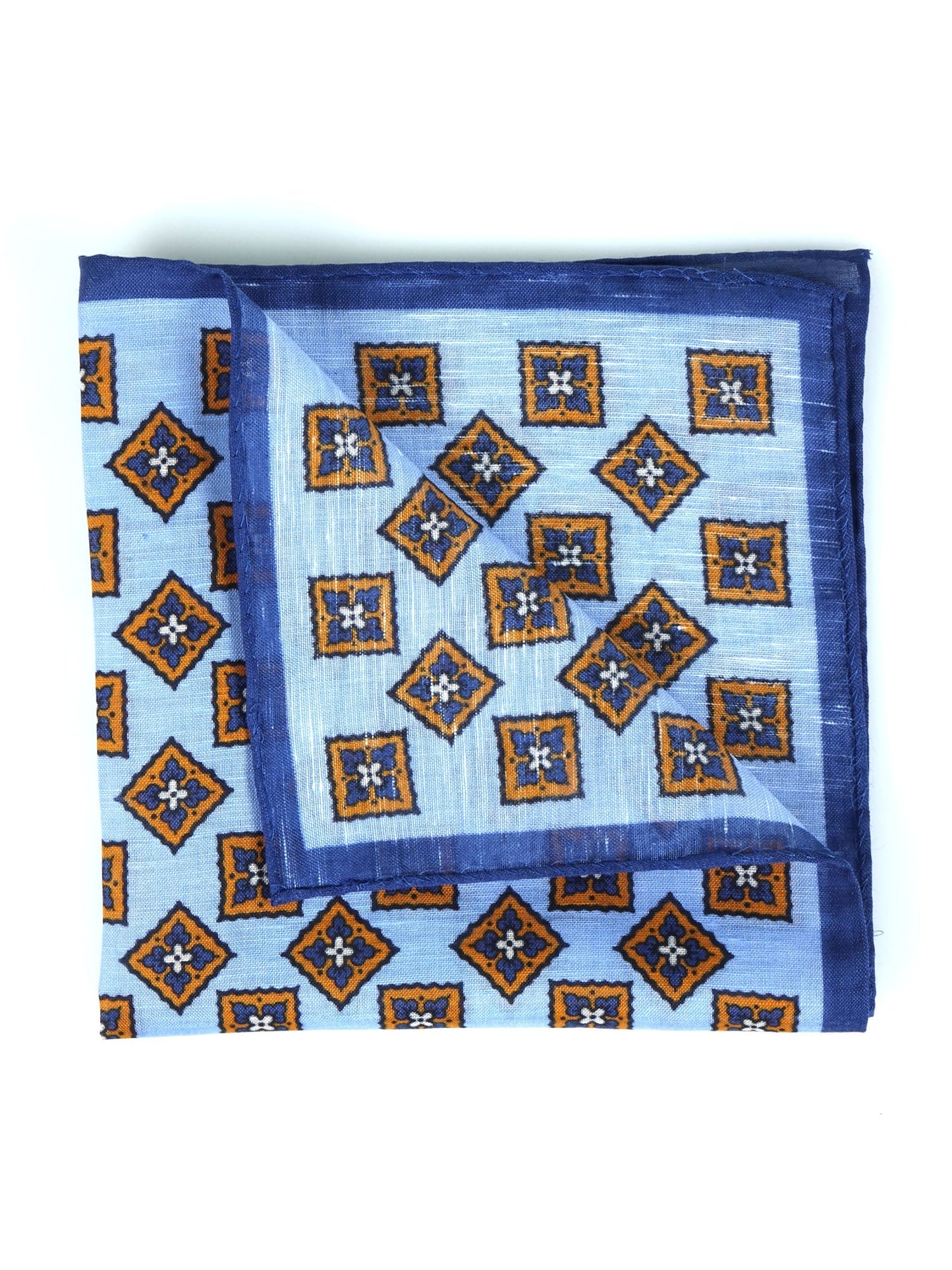 Light blue linen printed pocket square ASIA