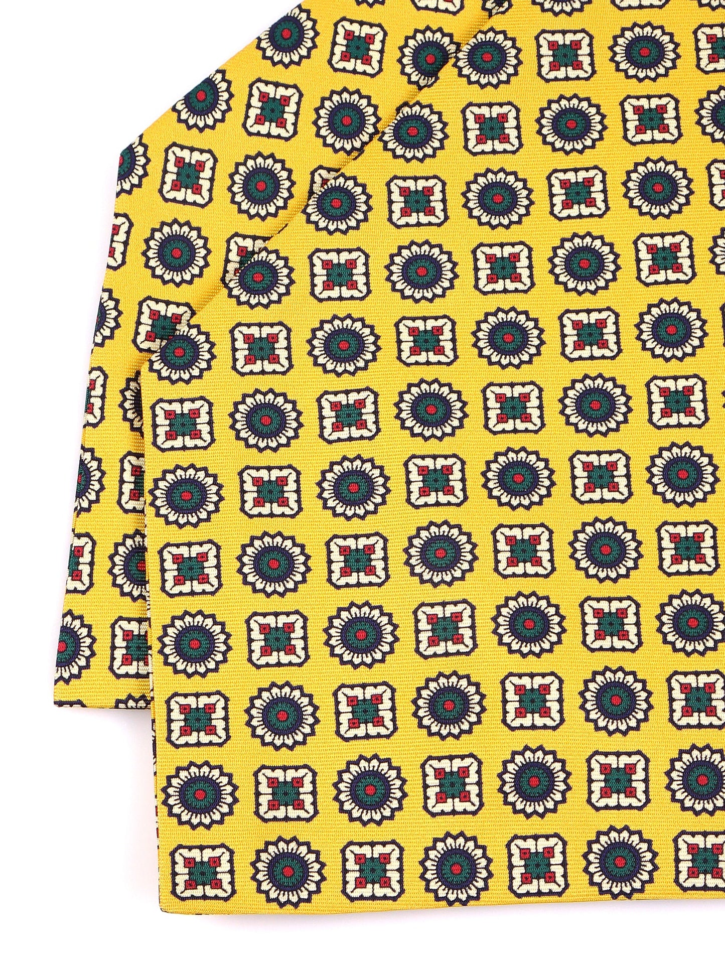 Yellow double-pointed ascot in English printed silk AURORA