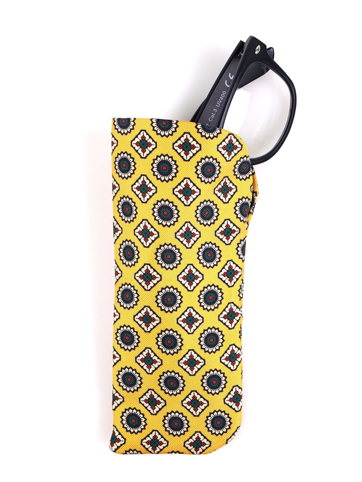 AURORA yellow English printed silk glasses case