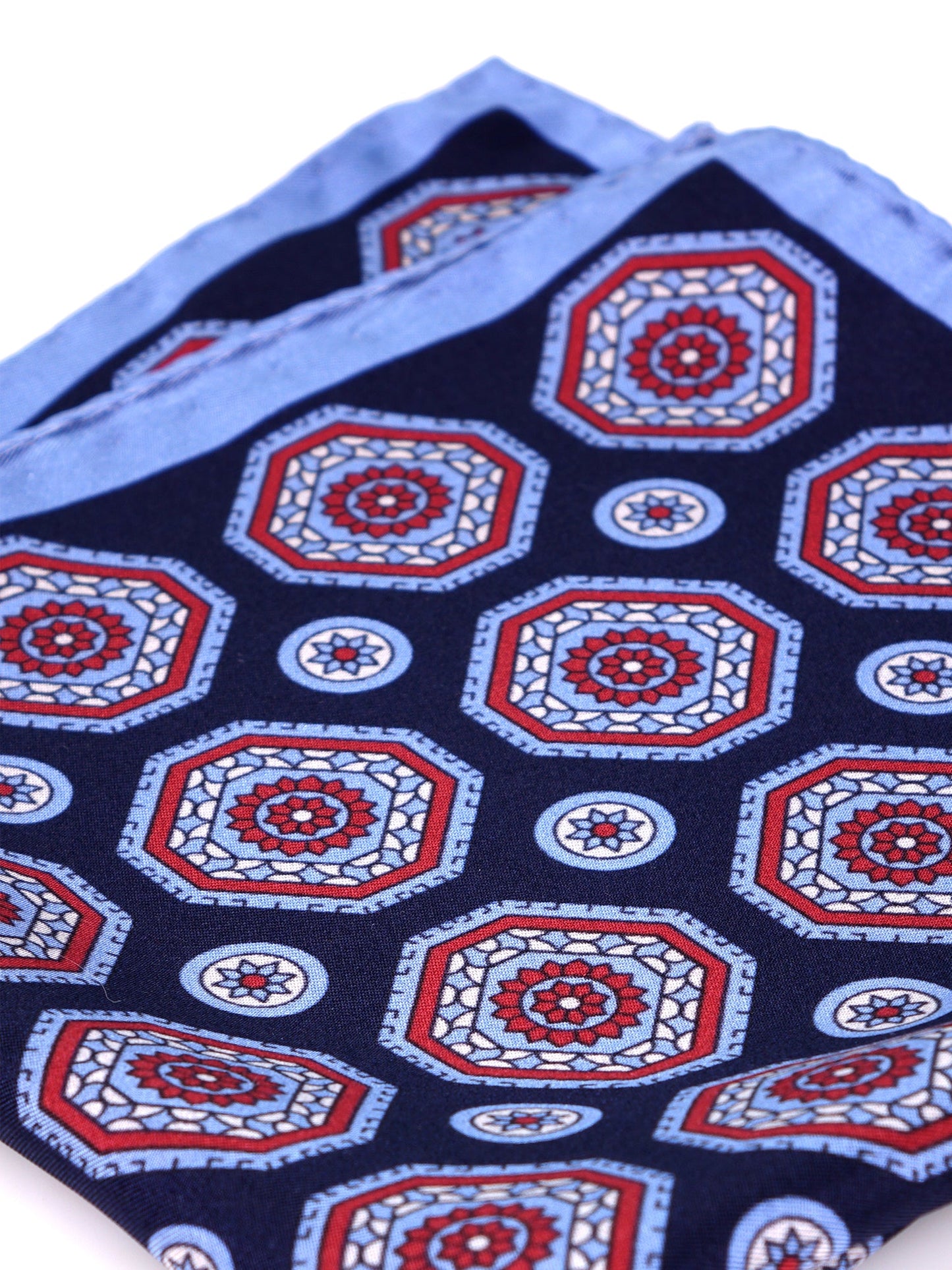 BARABA blue printed silk pocket square