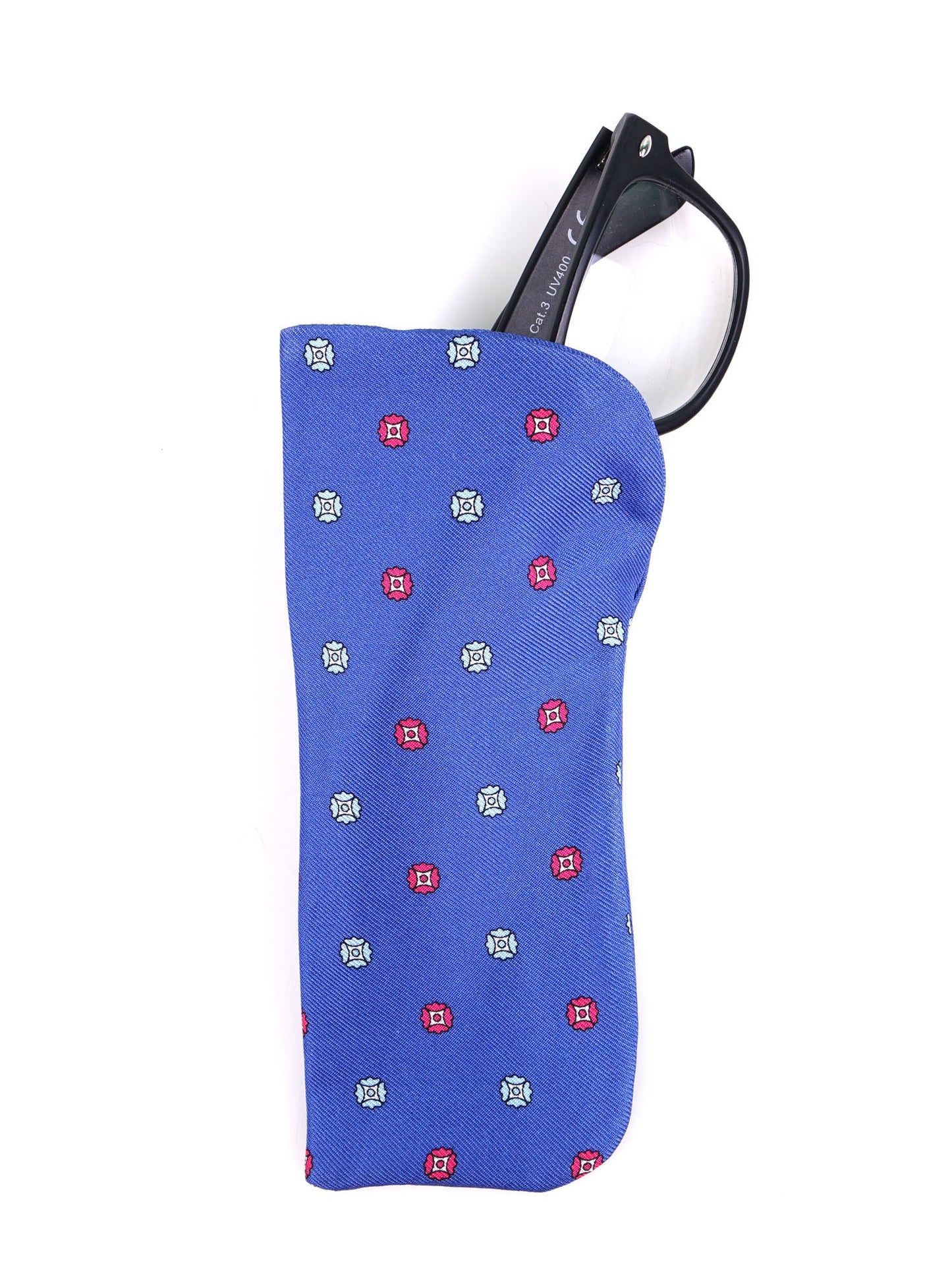 BARBON aviation blue glasses case in English printed silk