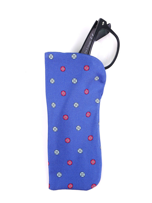 BARBON aviation blue glasses case in English printed silk