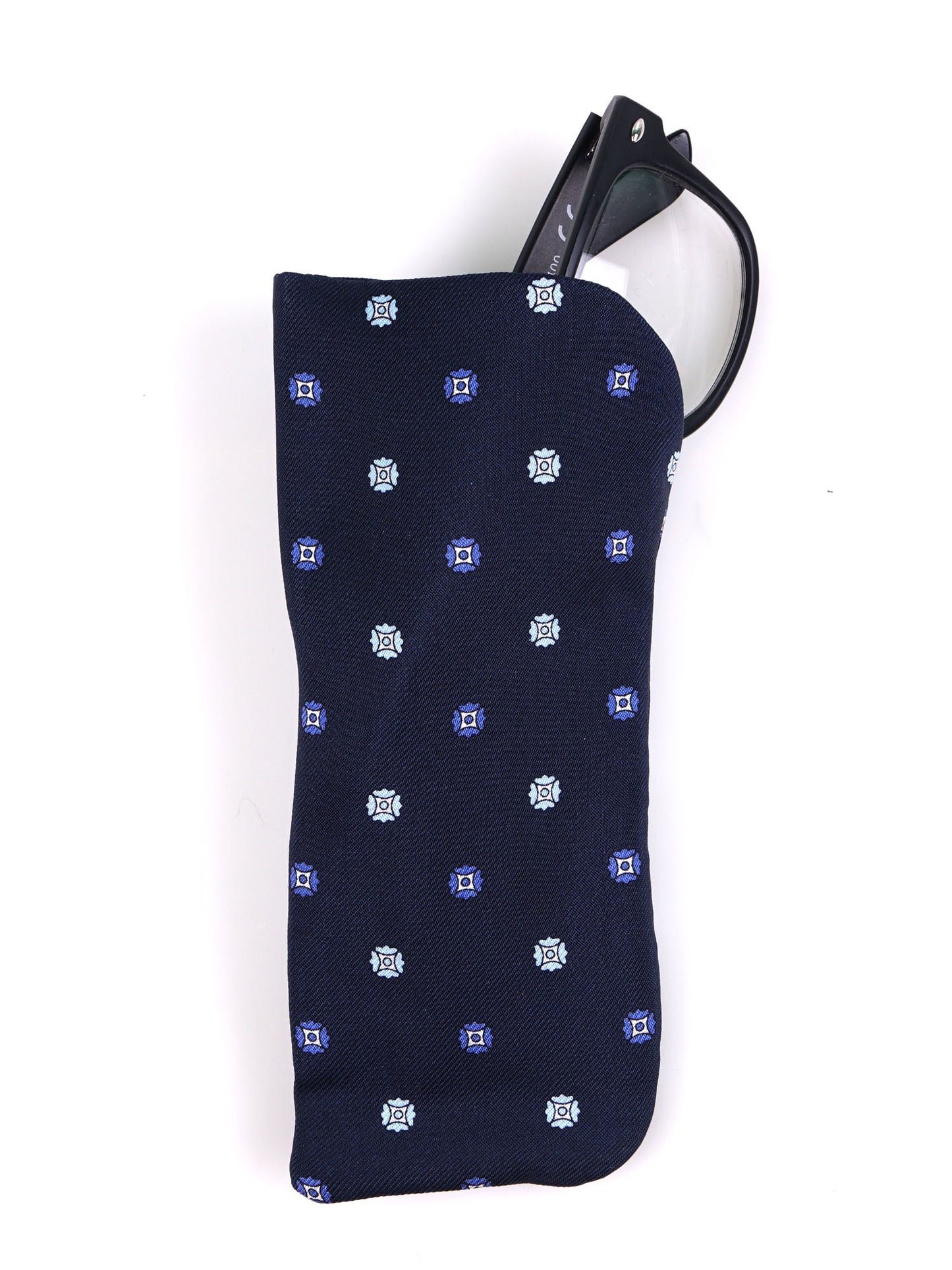 BARBON navy blue glasses case in English printed silk
