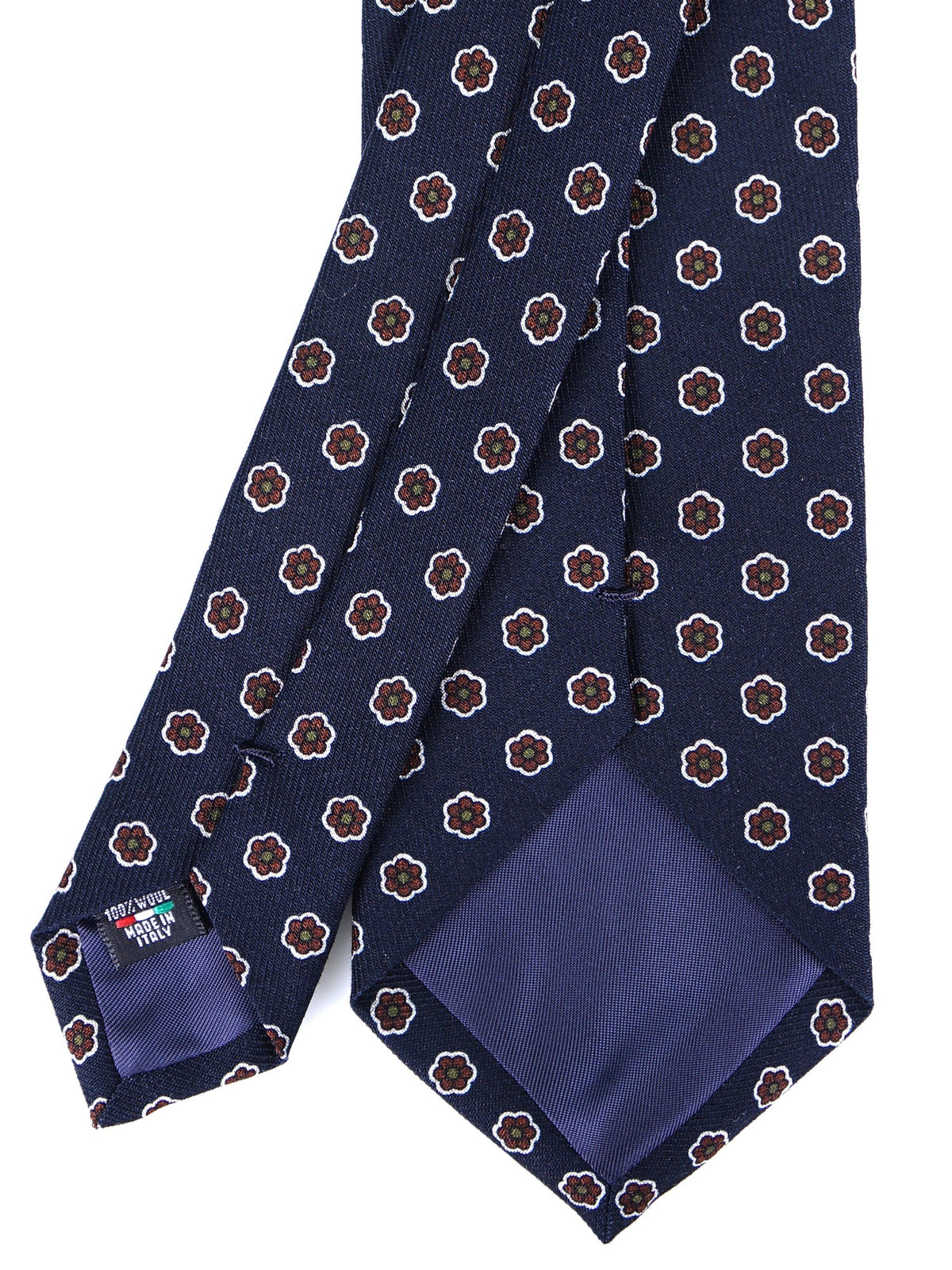 BARBUTI 3-fold tie in navy blue printed challis wool