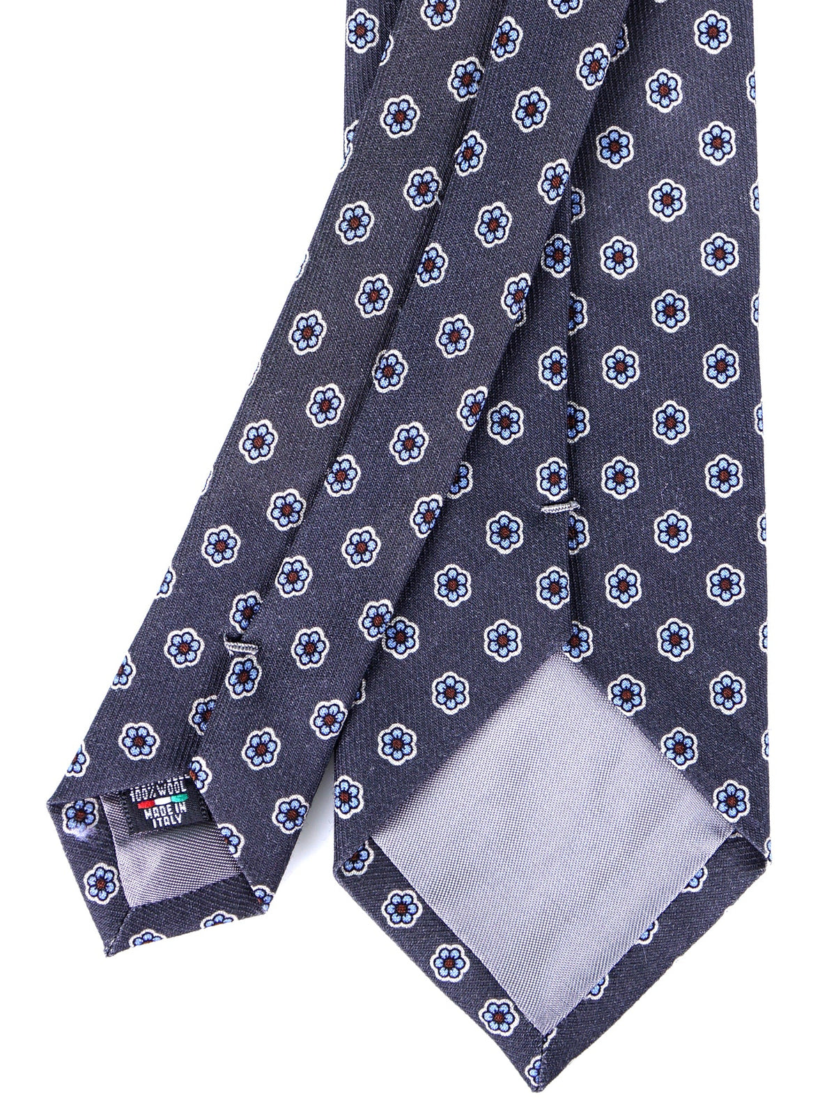 BARBUTI 3-fold tie in dark grey printed challis wool