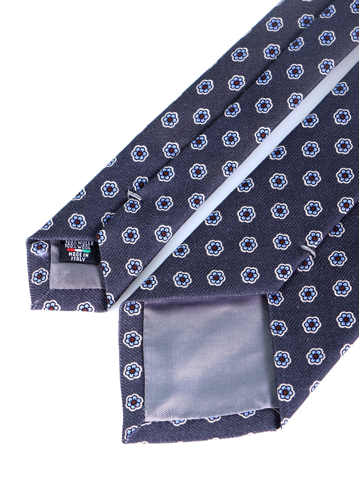 BARBUTI 3-fold tie in dark grey printed challis wool