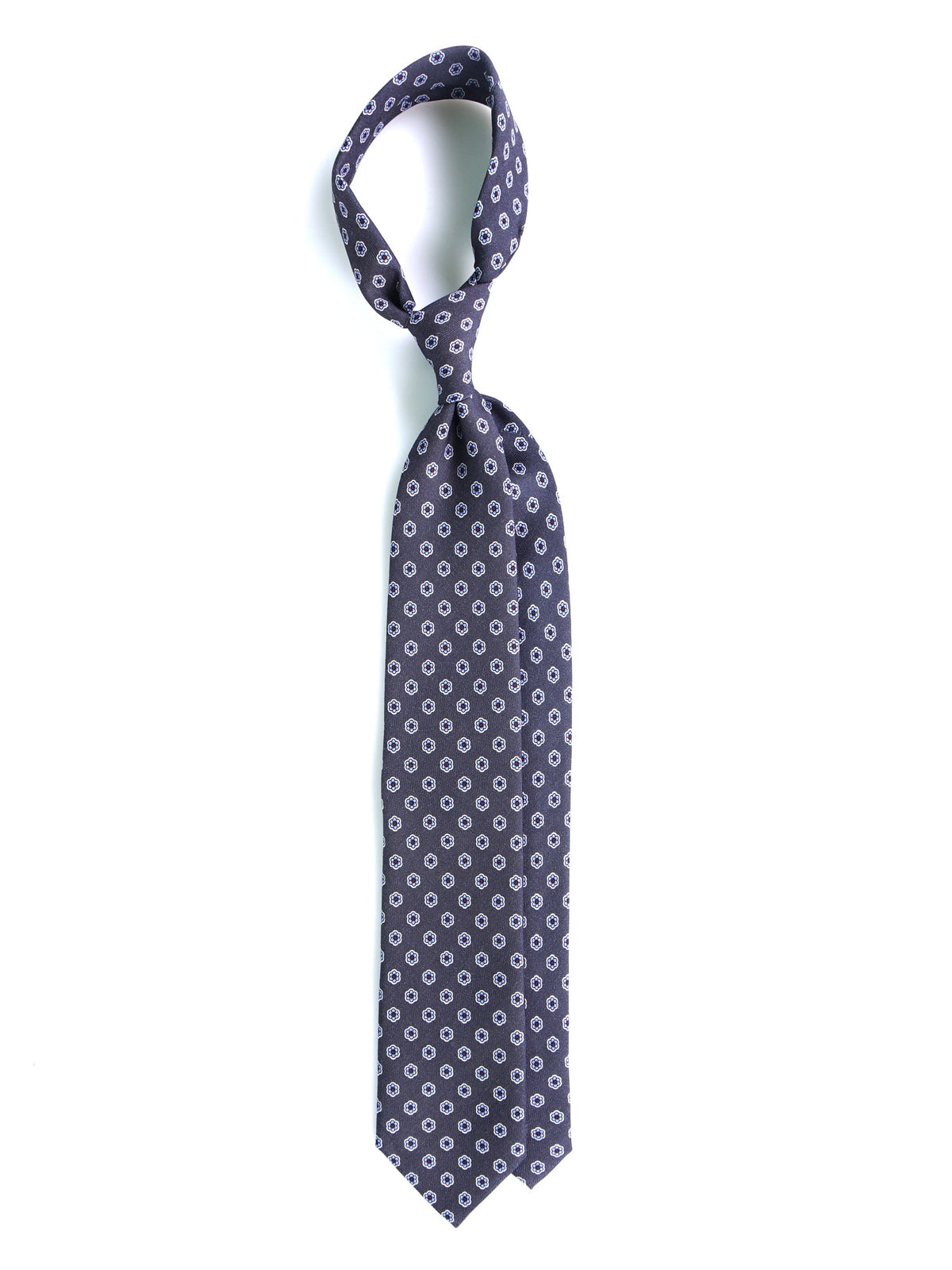 BARBUTI 3-fold tie in dark grey printed challis wool