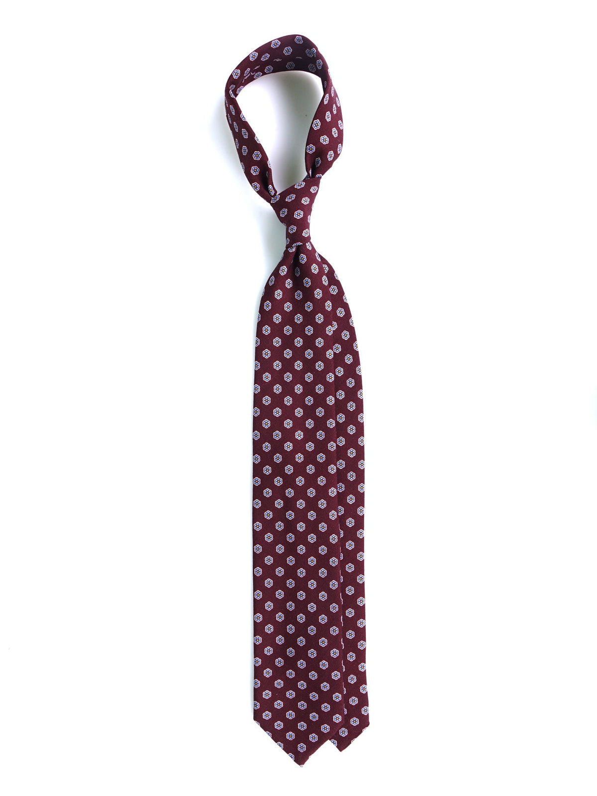 BARBUTI 3-fold tie in dark red printed wool challis