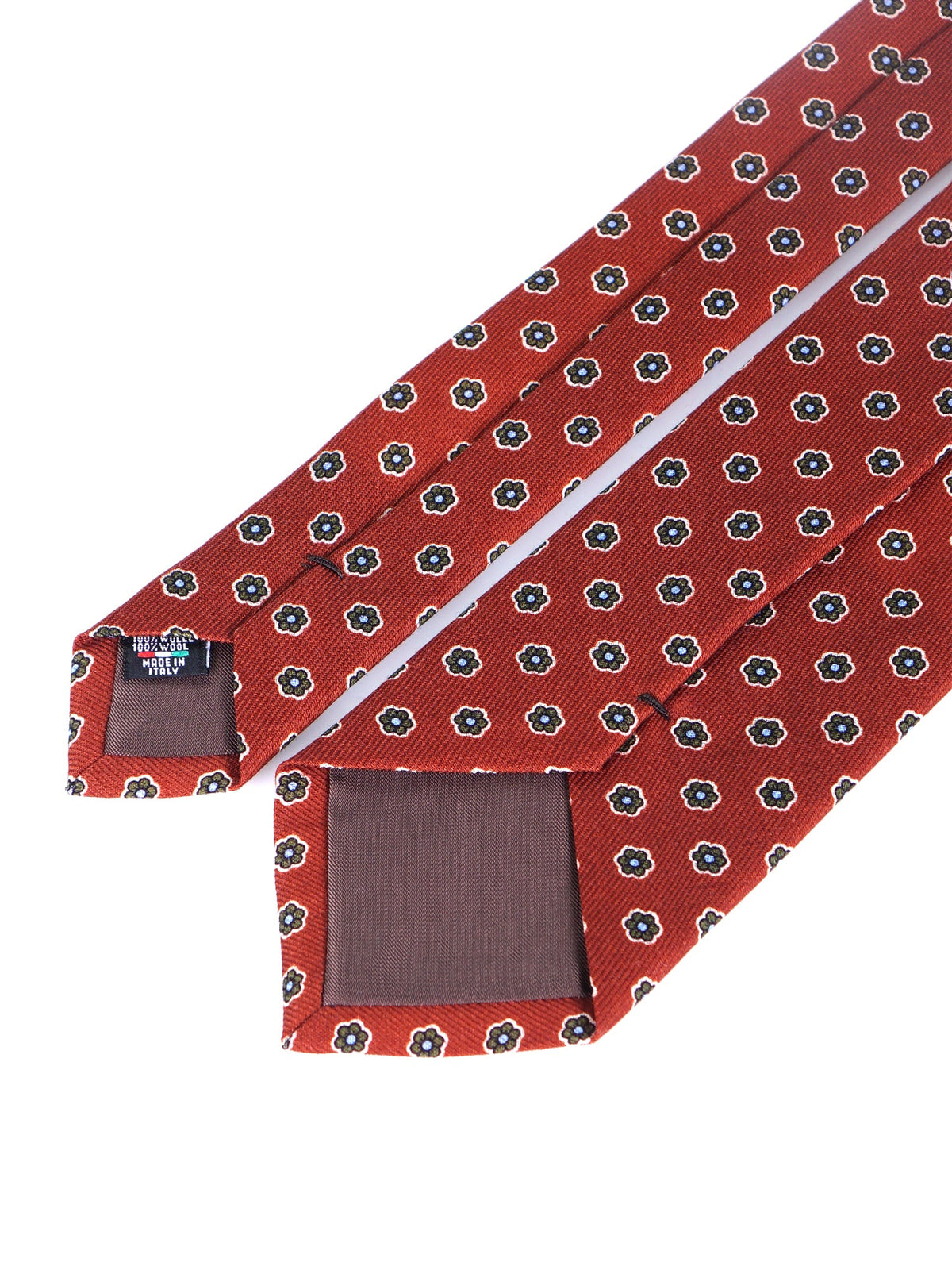 BARBUTI 3-fold tie in light brown printed challis wool