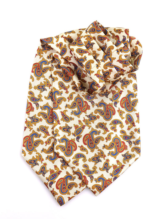 Beige double-pointed twill silk ascot BARONE