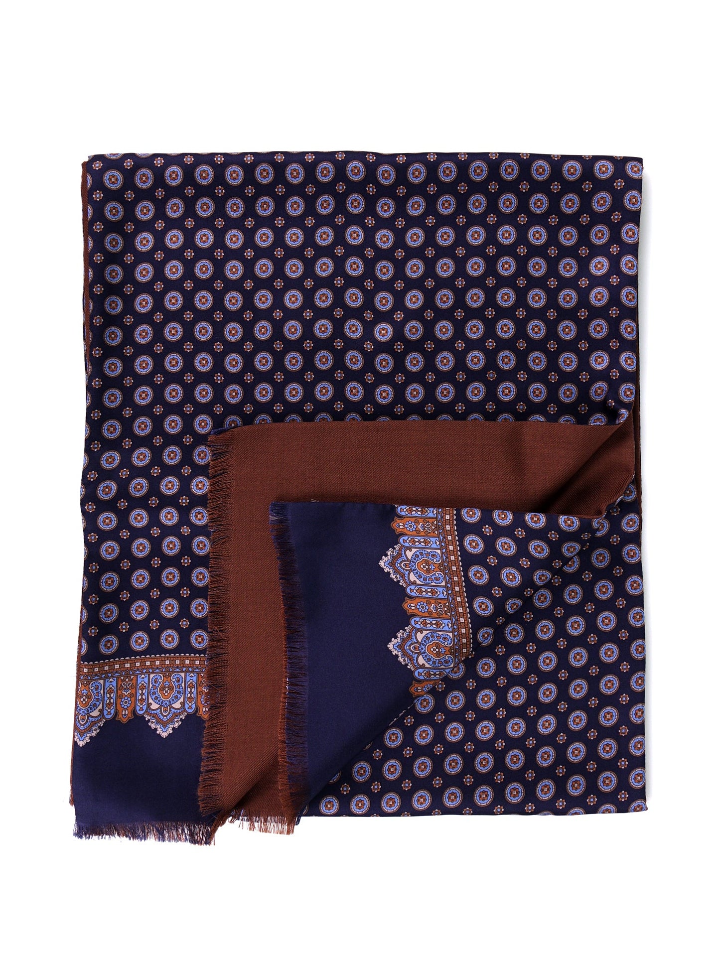 Blue BARUBA printed silk/wool double-faced scarf