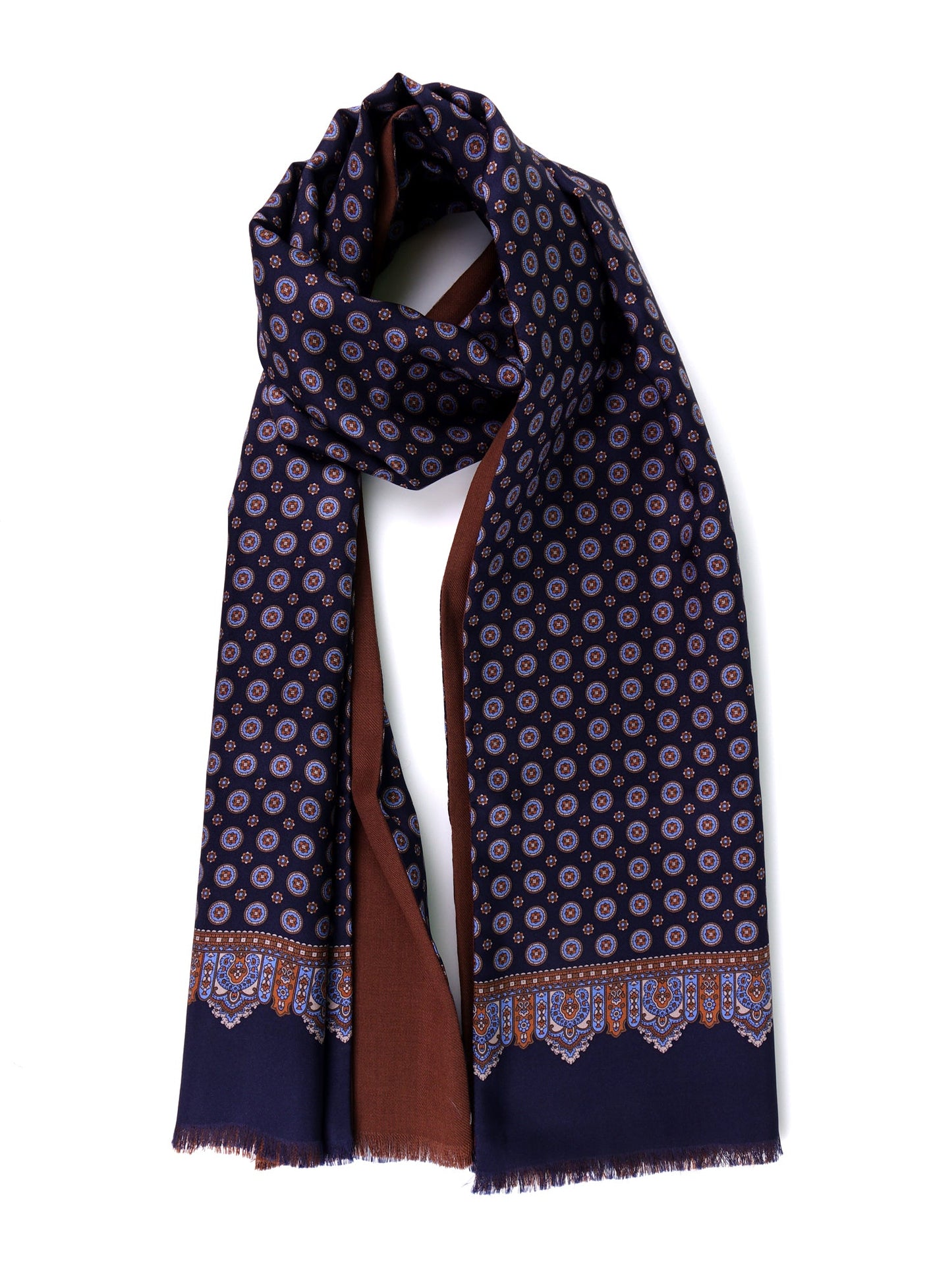Blue BARUBA printed silk/wool double-faced scarf
