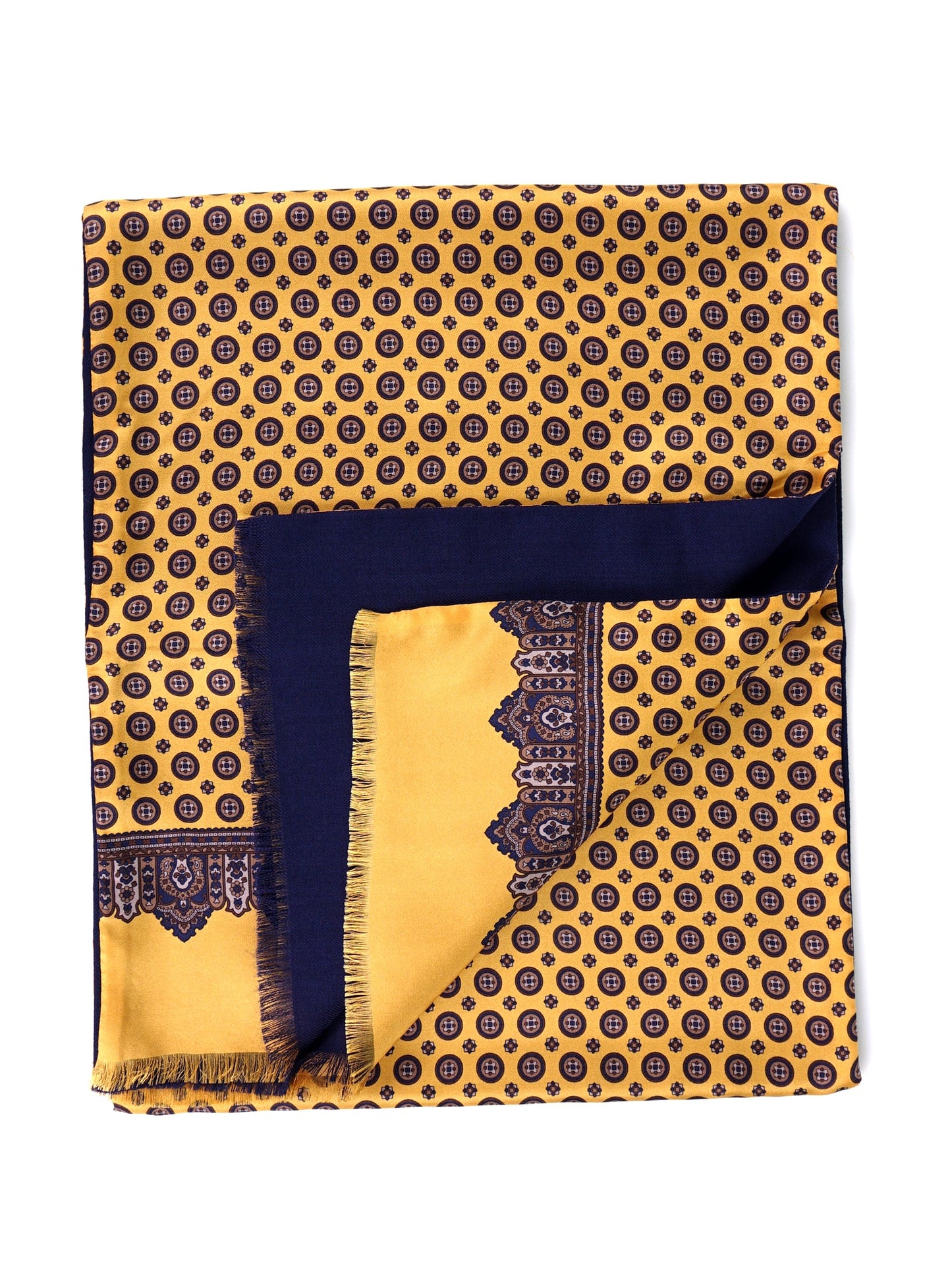 Yellow BARUBA printed silk/wool double-faced scarf