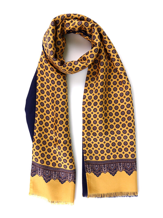 Yellow BARUBA printed silk/wool double-faced scarf