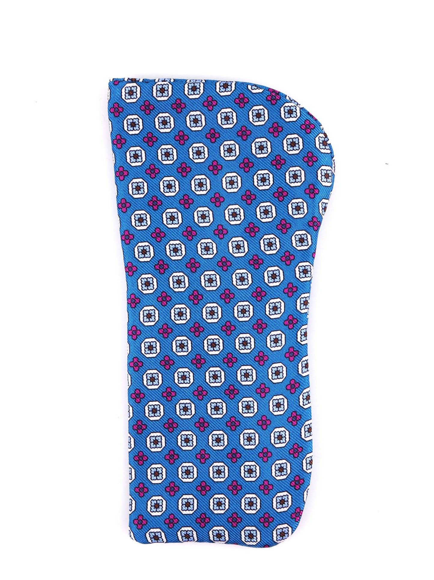 BASILE teal glasses case in English printed silk