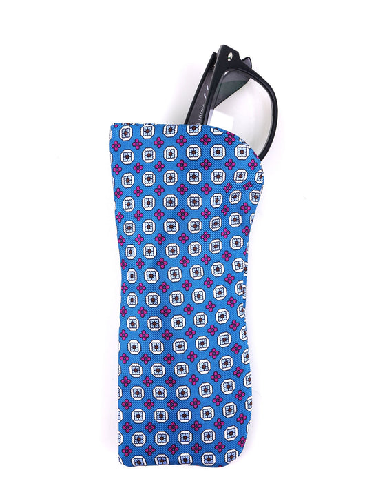 BASILE teal glasses case in English printed silk