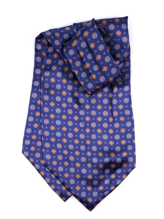 Blue Double-Pointed Printed Silk Satin Ascot BASTIK
