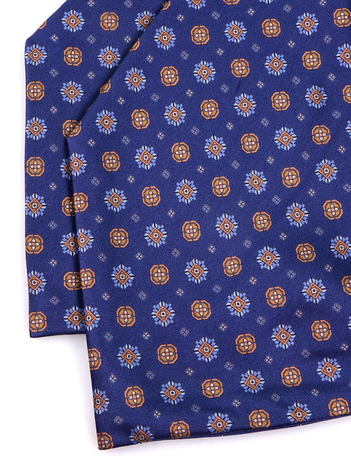 Blue Double-Pointed Printed Silk Satin Ascot BASTIK